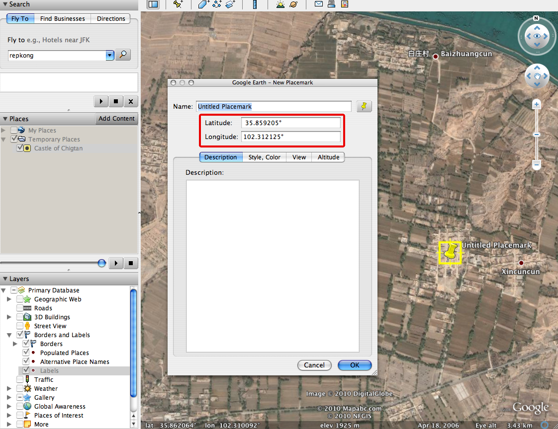how to type coordinates into google earth